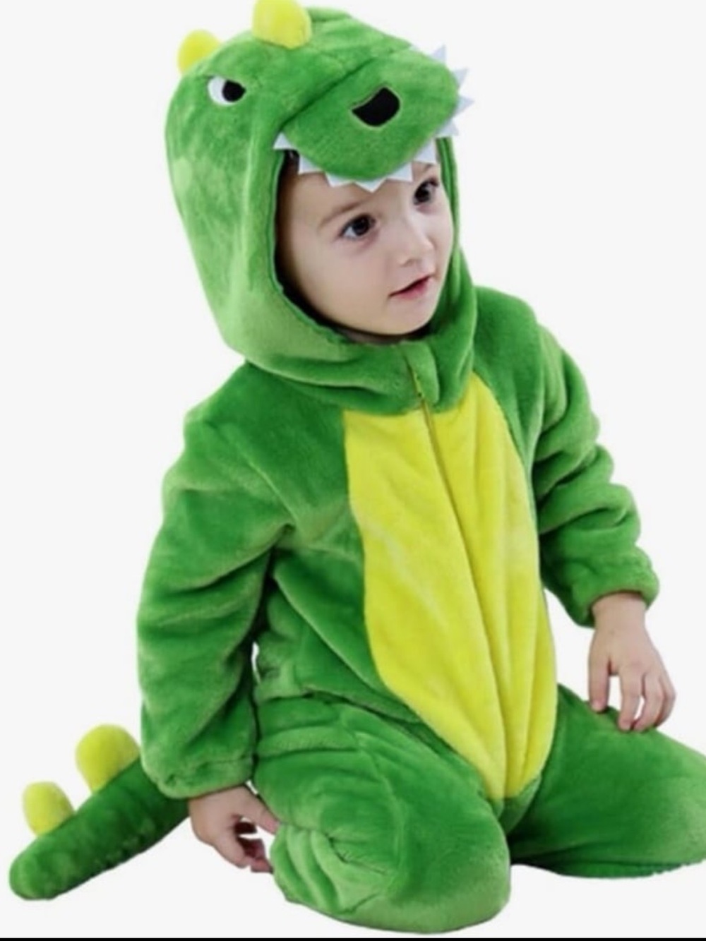 Green Dinosaur Hooded Kids Costume - Plush Dino Jumpsuit